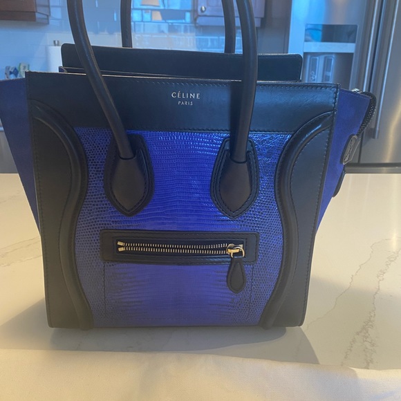 Celine Luggage Micro Blue Indigo Lizard - Picture 2 of 11